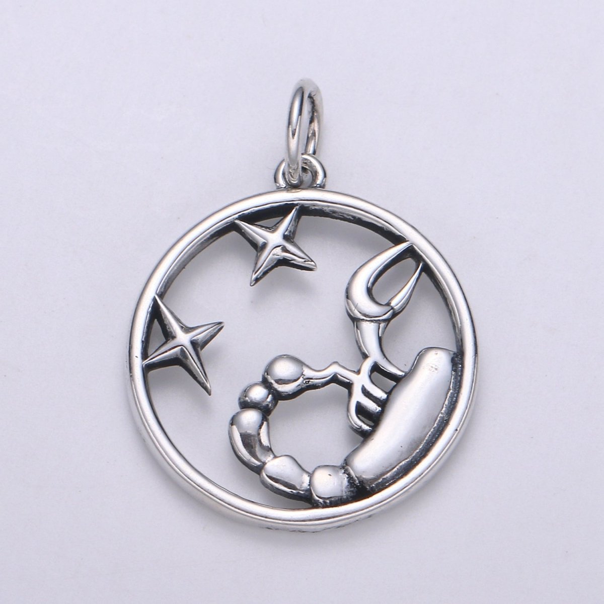 S925 Sterling Silver Zodiac Horoscope Silver Open Round Charm | A-690-A-702 - DLUXCA