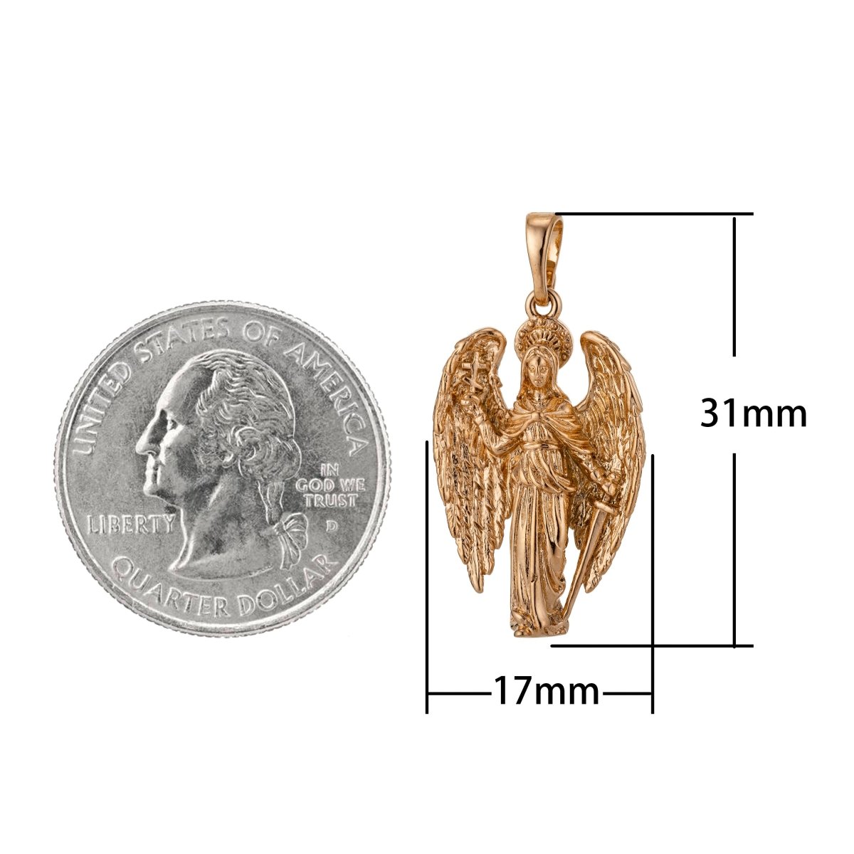 Saint Michael the Archangel Pendant 18k Gold Filled St Michael The Archangel Miniature Charm Patron Saint of Soldiers Police H-817 - DLUXCA
