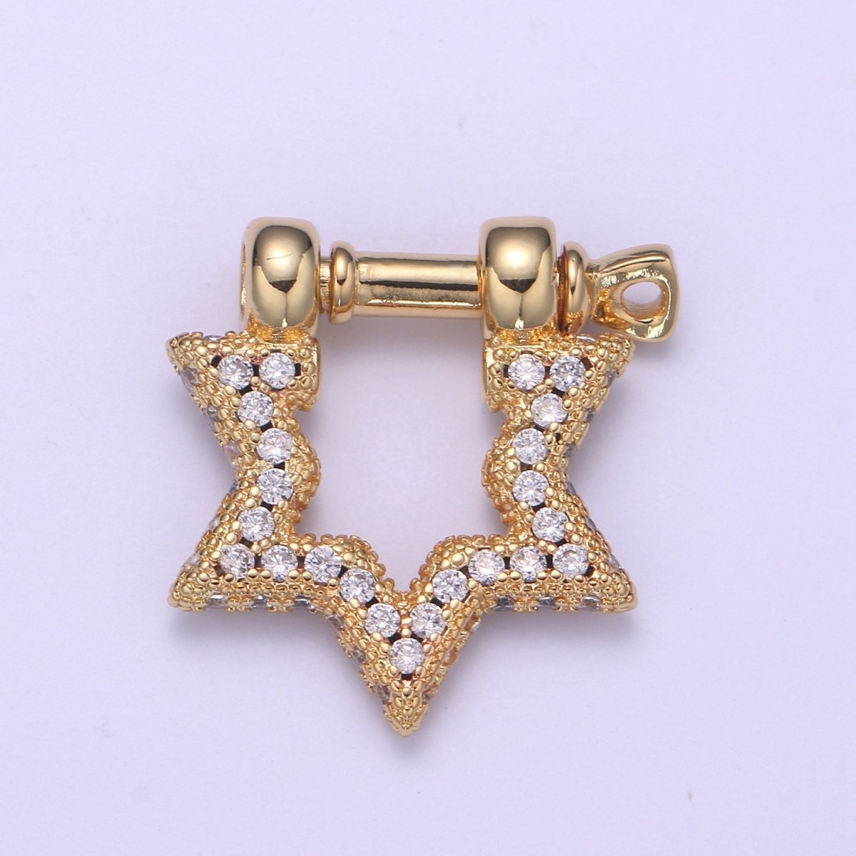 Shackle Screw Clasp, Screw Clasp Crown , Interlocking Crown Clasp, Pave Star Shaped Clasps, Gold Color L-258 - DLUXCA