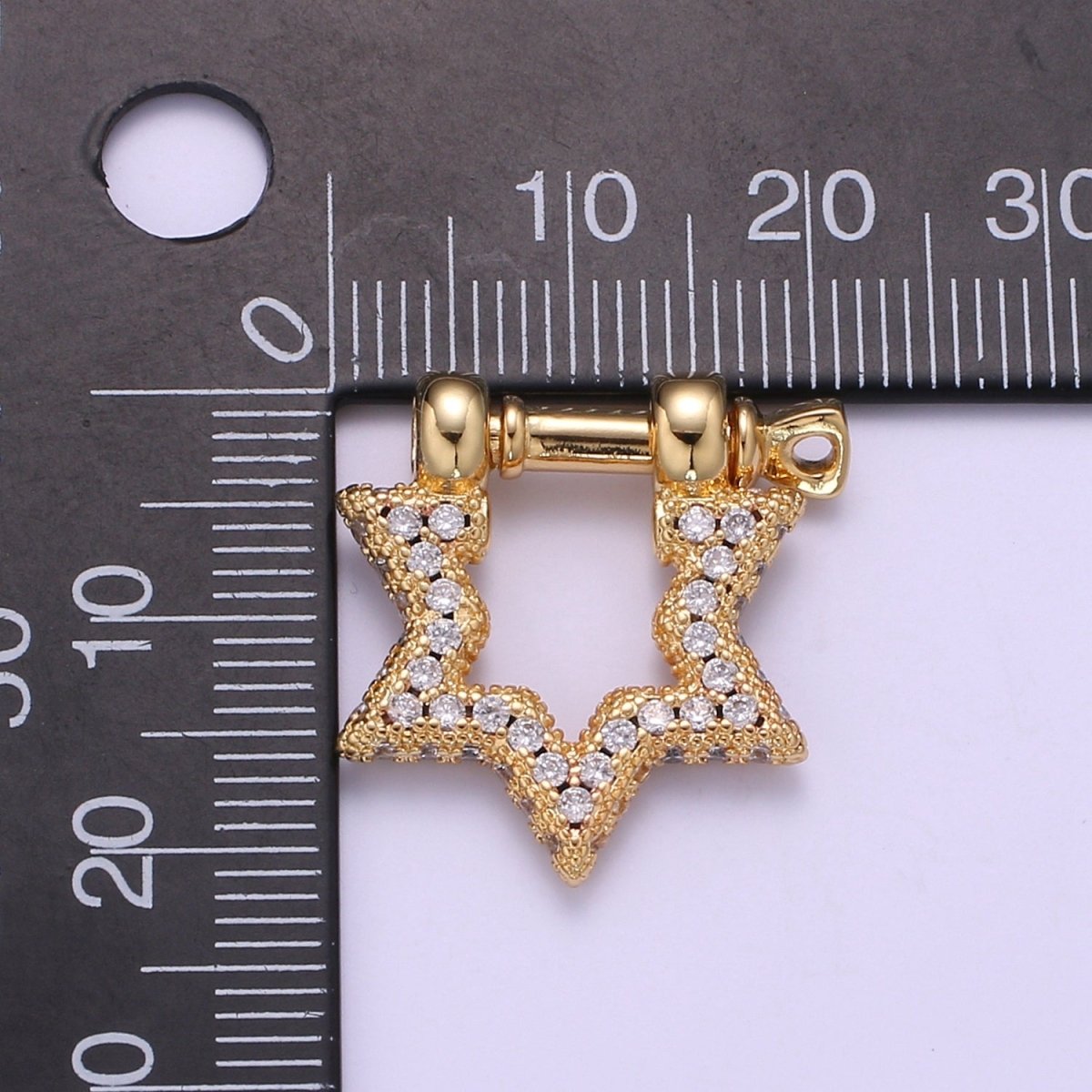 Shackle Screw Clasp, Screw Clasp Crown , Interlocking Crown Clasp, Pave Star Shaped Clasps, Gold Color L-258 - DLUXCA