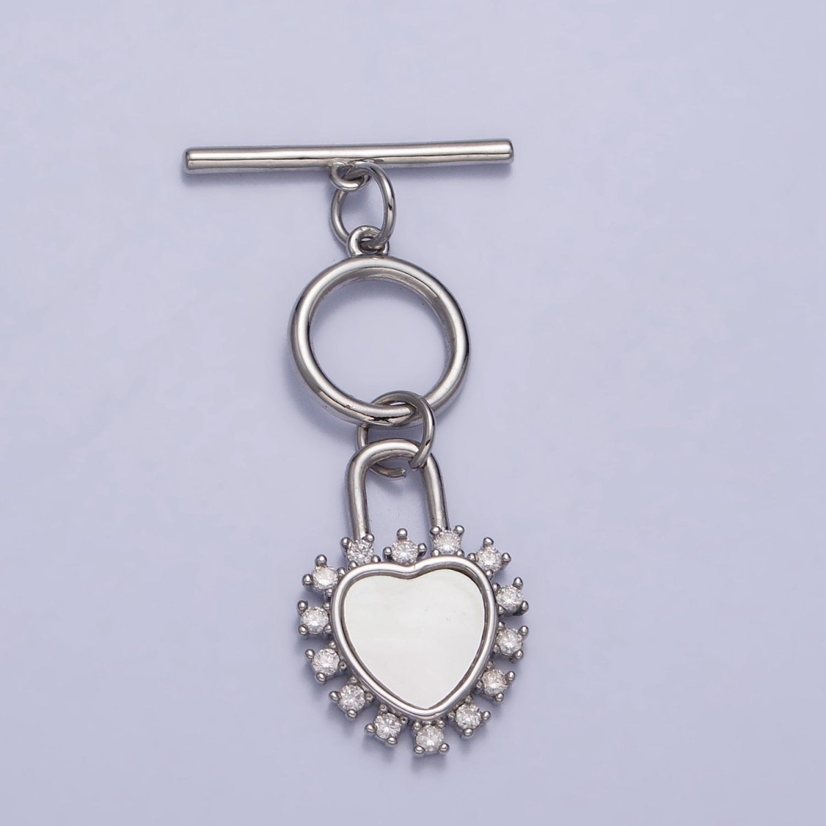 Shell Pearl Clear CZ Heart Padlock Dangle Toggle Clasps Jewelry Closure Supply in Silver & Gold | Z-066 Z-067 - DLUXCA