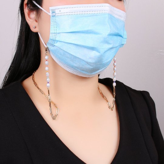 Shell Pearl Face Mask Chain Gold Necklace, Face Mask Holder, Chain ONLY, Pearl Face Mask Chain, Paper Clip Face Mask Chain - DLUXCA