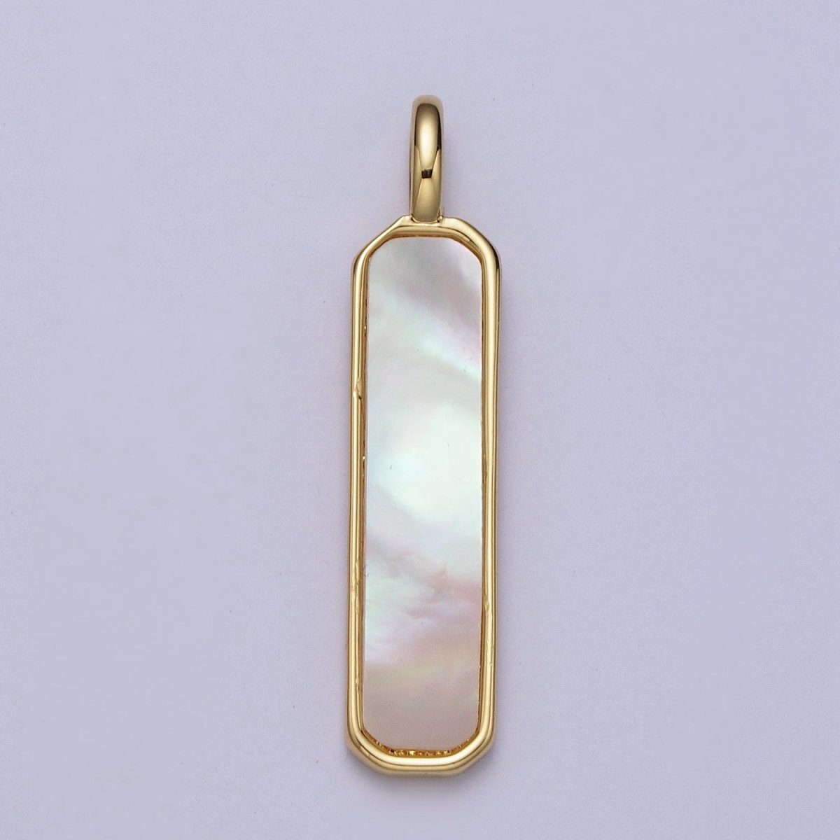 Shell Pearl Geometric Rectangular Bar Tag Gold Pendant H-385 - DLUXCA