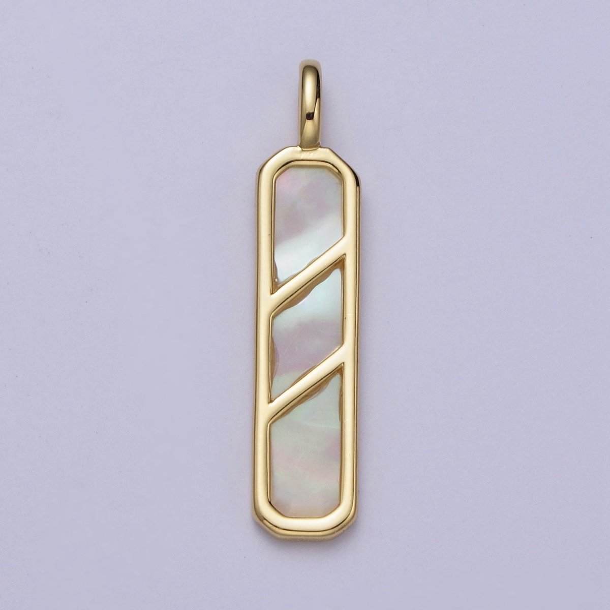 Shell Pearl Geometric Rectangular Bar Tag Gold Pendant H-385 - DLUXCA