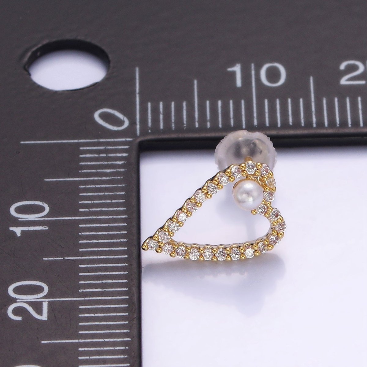 Shell Pearl Open Micro Paved CZ Heart Stud Earrings in Gold & Silver | V516 V517 - DLUXCA