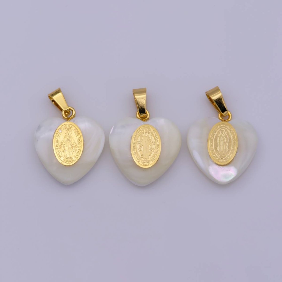 Shell Pearl Our Lady of Guadalupe, Virgin Mary Pendant, Saint Benedict Charm in Heart Pearl Charm for Necklace Making J-522 J-524 J-525 - DLUXCA