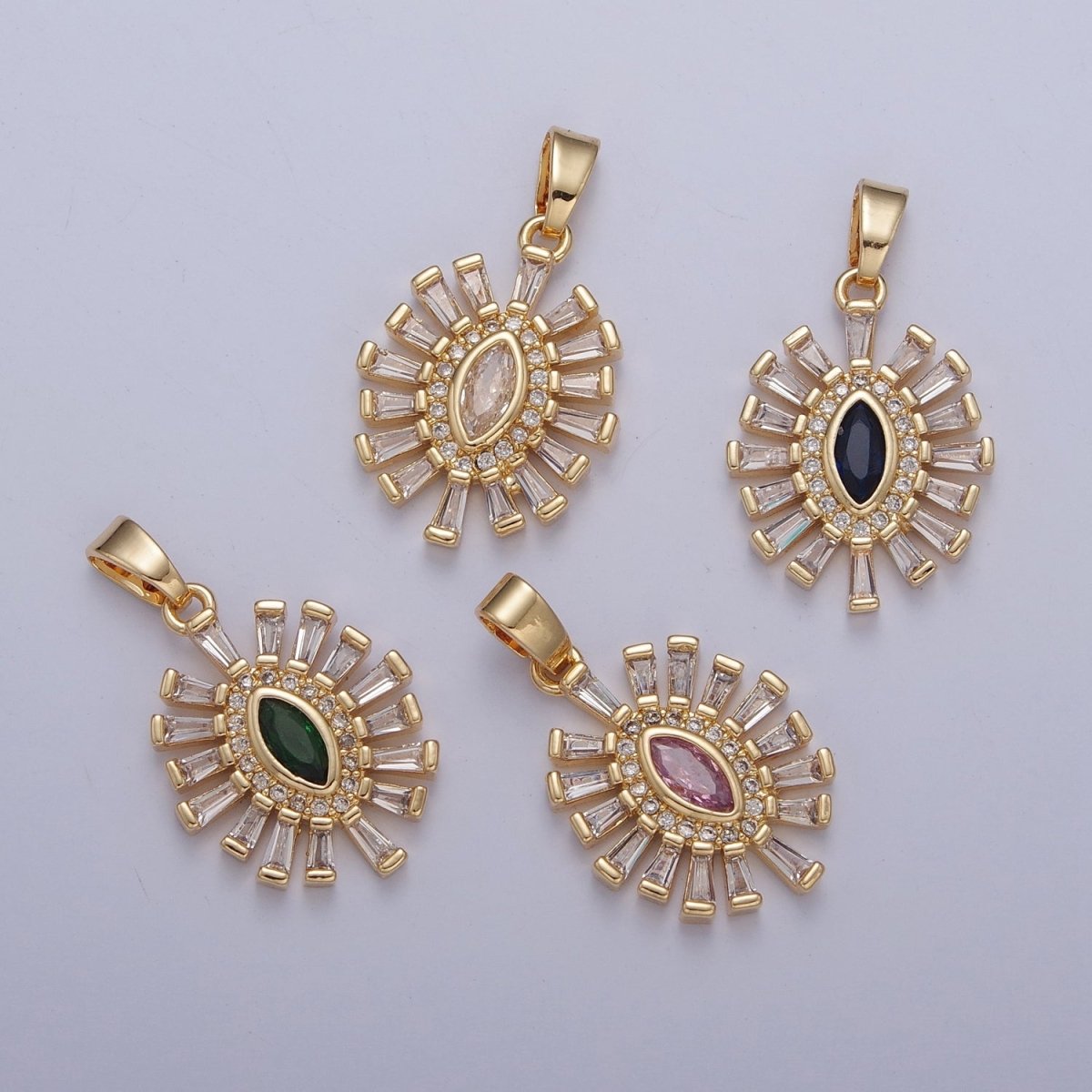 Shimmering Pave Eye Necklace Pendant Evil Eye Necklace Charm Gold Medallion Necklace | X-338 - X-341 - DLUXCA