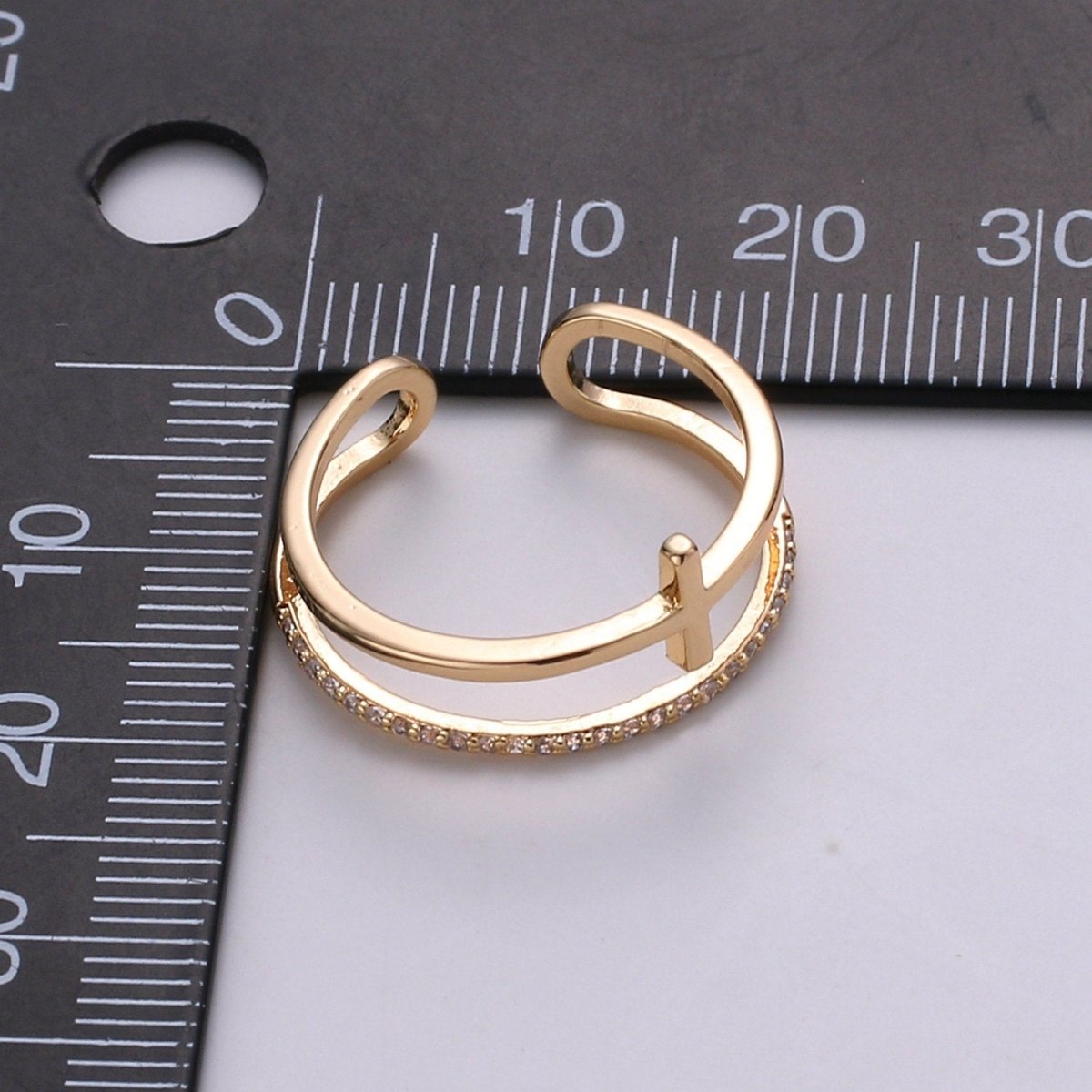 Side Cross Ring - Gold Cross Ring - Stacking Rings - Sideway Cross Ring - Cross Jewelry - Religious Jewelry - Sign Ring - Micro Pave ring R-060 - DLUXCA