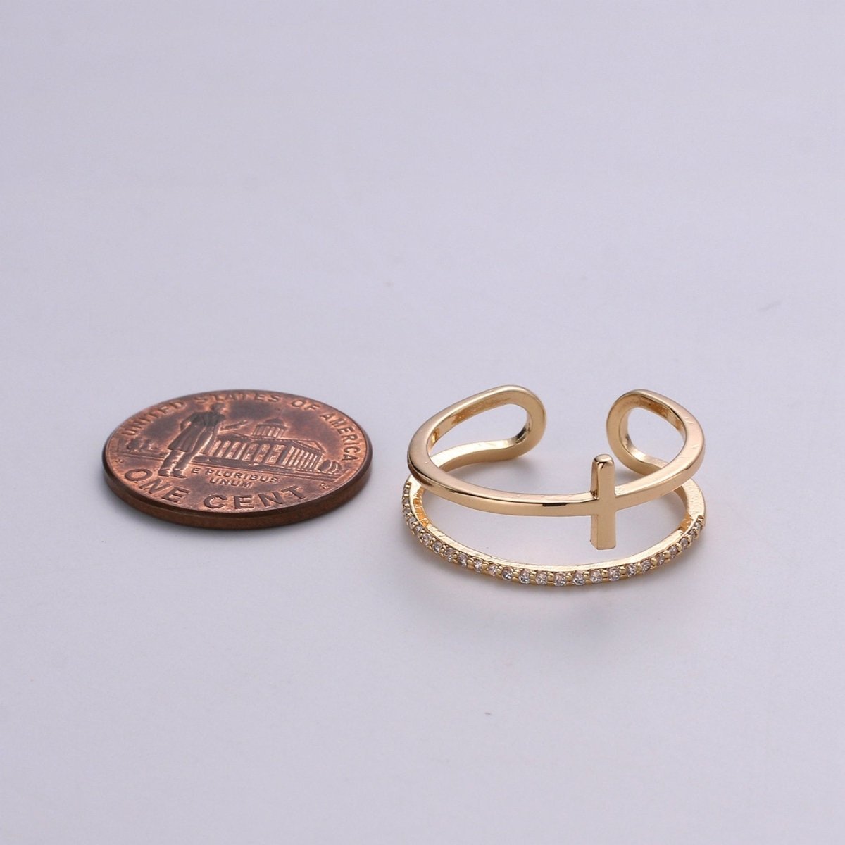 Side Cross Ring - Gold Cross Ring - Stacking Rings - Sideway Cross Ring - Cross Jewelry - Religious Jewelry - Sign Ring - Micro Pave ring R-060 - DLUXCA