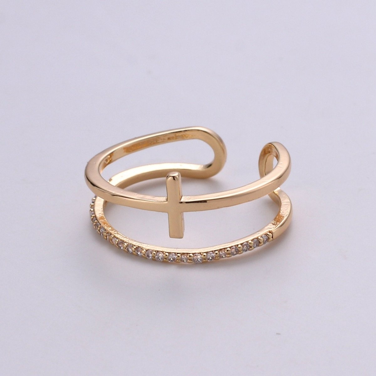 Side Cross Ring - Gold Cross Ring - Stacking Rings - Sideway Cross Ring - Cross Jewelry - Religious Jewelry - Sign Ring - Micro Pave ring R-060 - DLUXCA