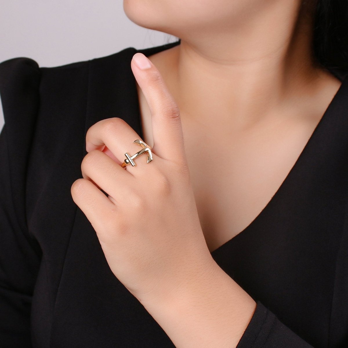 Sideways Anchor Ring in Gold or Antique Gold - Sideways Anchor Ring - Horizontal Anchor Ring - Adjustable Ring R-019 R-020 - DLUXCA