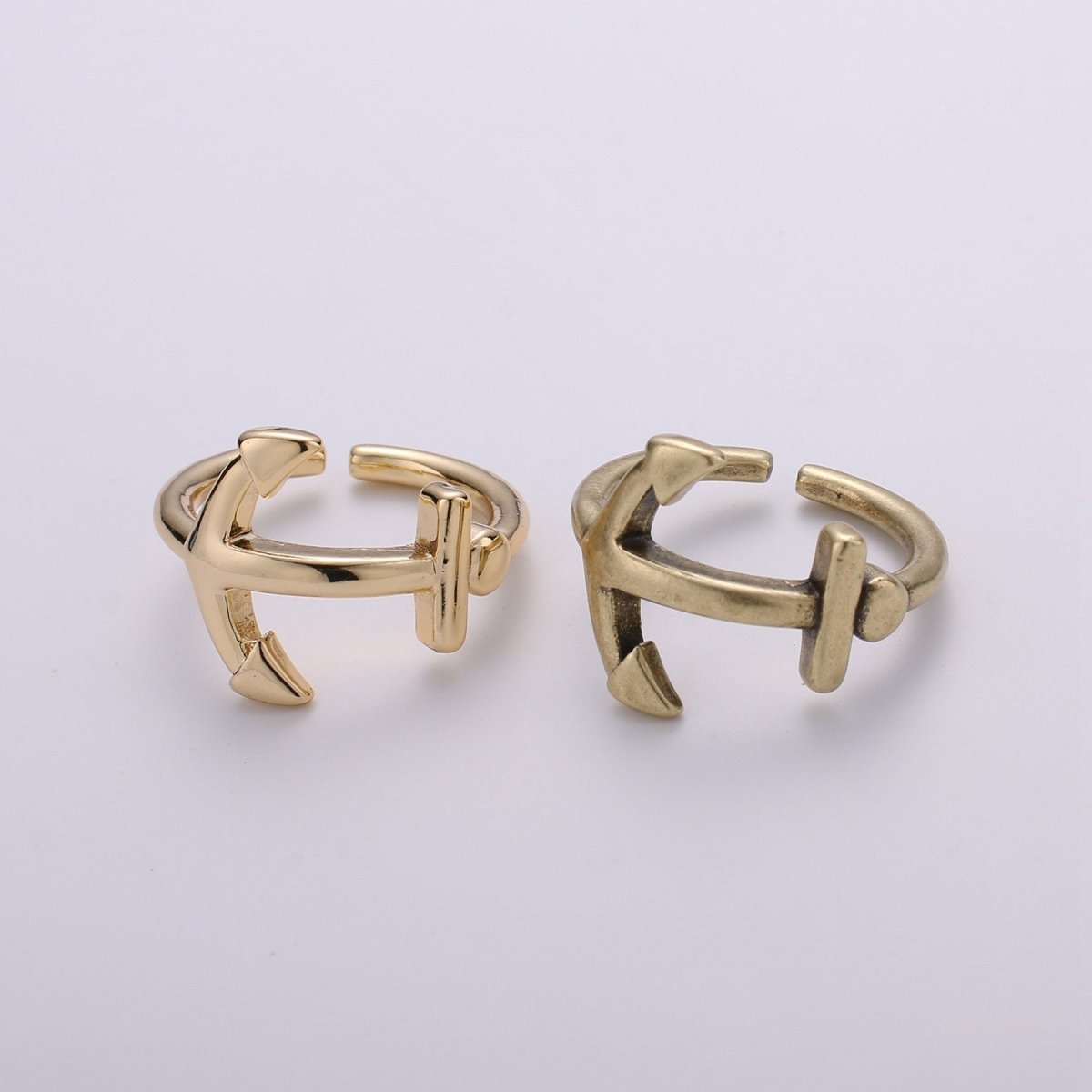 Sideways Anchor Ring in Gold or Antique Gold - Sideways Anchor Ring - Horizontal Anchor Ring - Adjustable Ring R-019 R-020 - DLUXCA