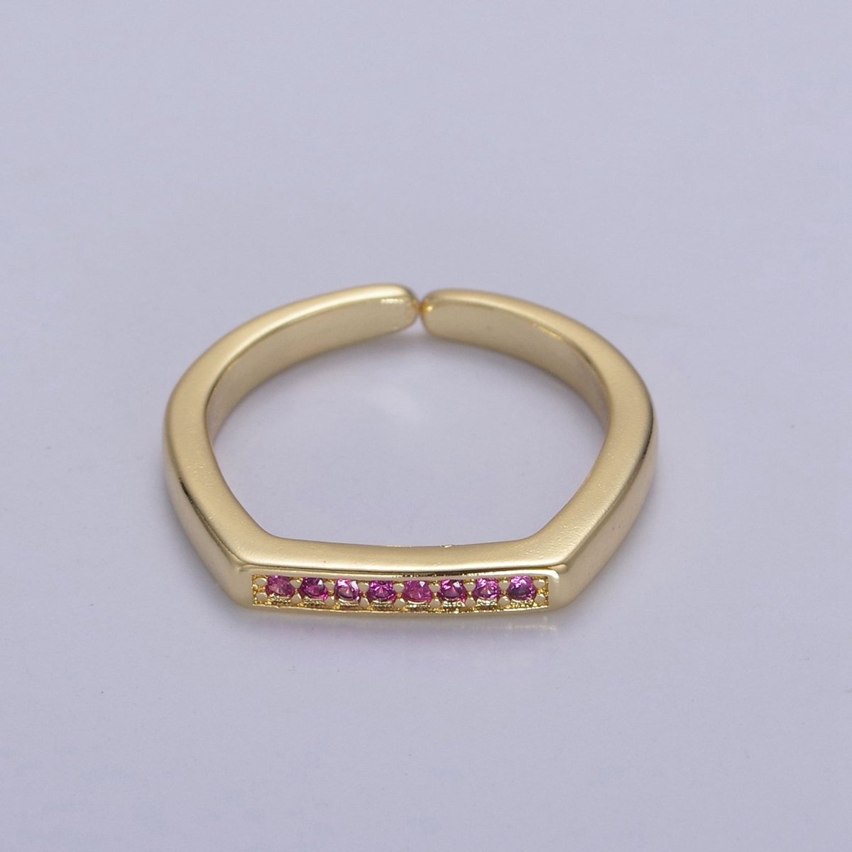 Signet Ring, Bar Ring, Stacking Ring, Minimalist Jewelry Gold Signet Ring, CZ Geometric Ring U-506 ~ U-508 - DLUXCA