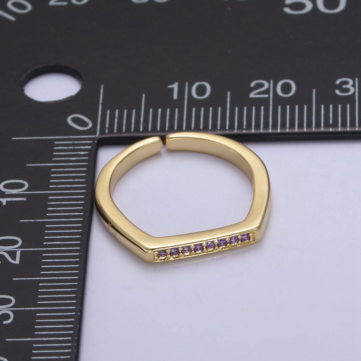 Signet Ring, Bar Ring, Stacking Ring, Minimalist Jewelry Gold Signet Ring, CZ Geometric Ring U-506 ~ U-508 - DLUXCA