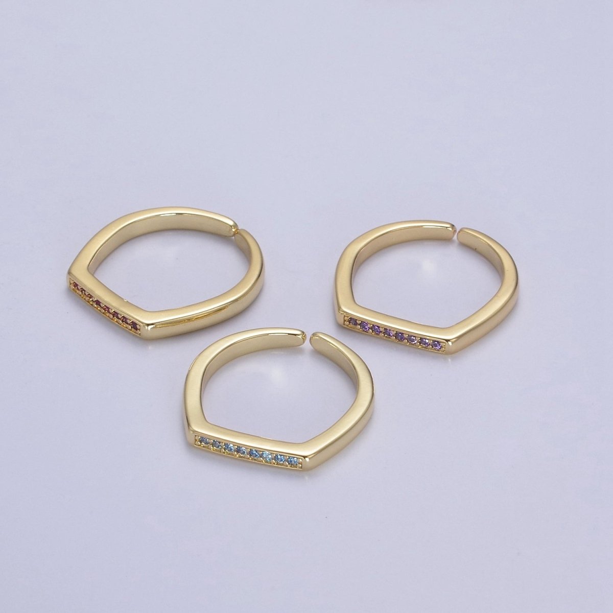 Signet Ring, Bar Ring, Stacking Ring, Minimalist Jewelry Gold Signet Ring, CZ Geometric Ring U-506 ~ U-508 - DLUXCA