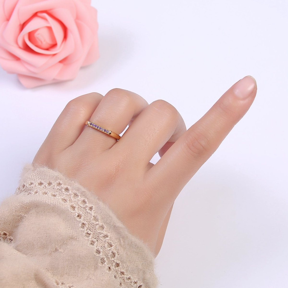 Signet Ring, Bar Ring, Stacking Ring, Minimalist Jewelry Gold Signet Ring, CZ Geometric Ring U-506 ~ U-508 - DLUXCA