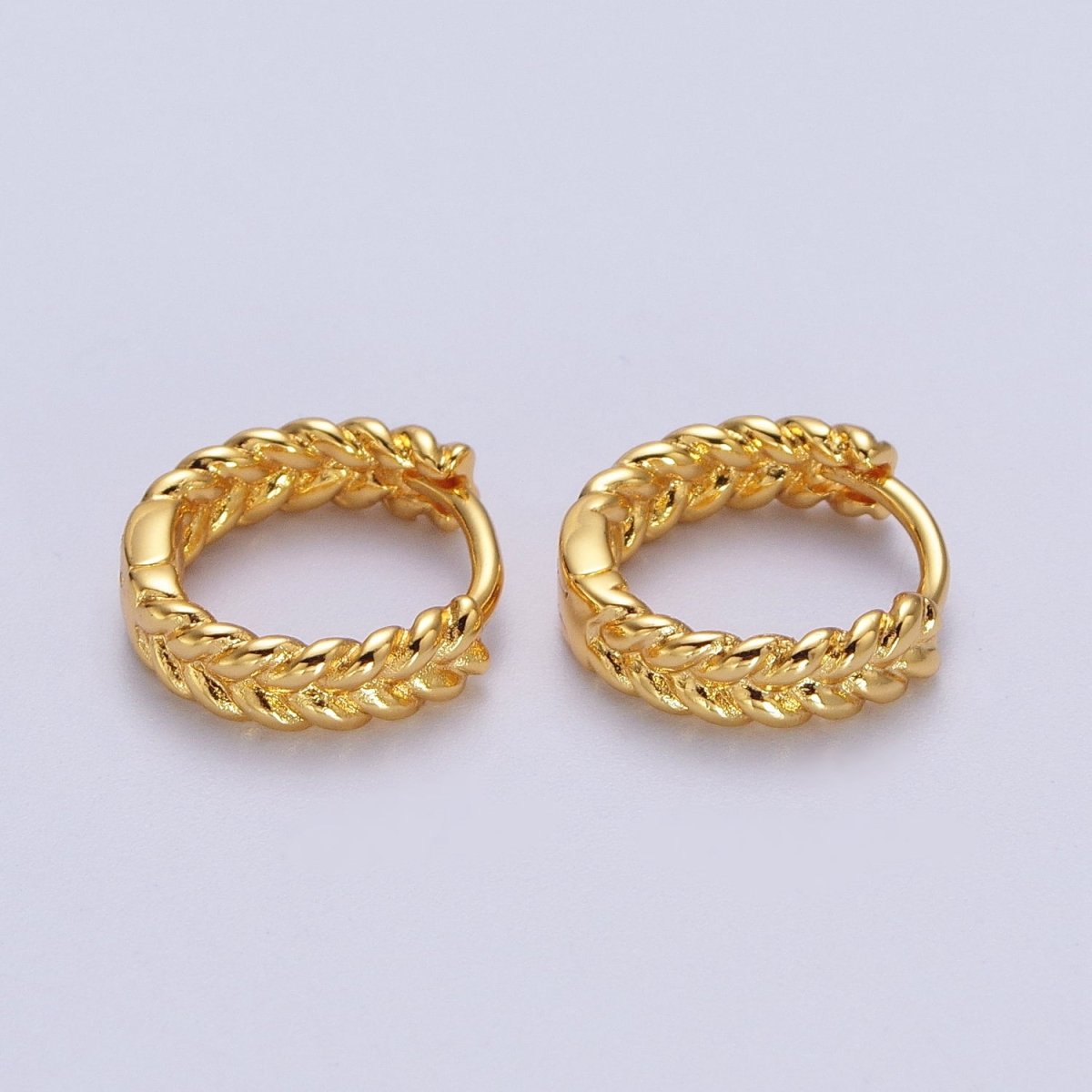 Silver, 24K, 14K, 18K Braided Wheat Paddy Gold Huggie Hoop Earrings P-118 P-119 P-269 AB-011 - DLUXCA