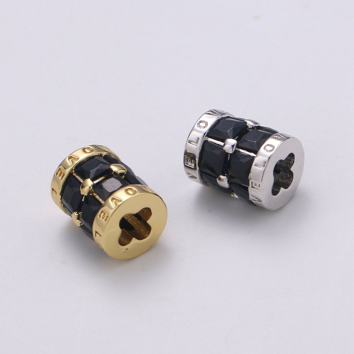 Silver, 24K Gold Filled Bead Clover Shape Small Hole Tube spacer Love Beads Charms Drum Barrel Beads, Enamel Tube Spacer 6.5x8mm Bracelet Beads | B381, B382 - DLUXCA