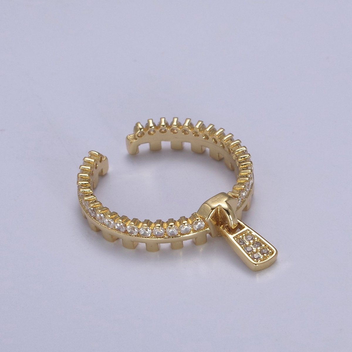 Silver / 24K Gold Filled Zipper Crystal Zirconia CZ Adjustable Ring Zip | U-409 U-410 - DLUXCA