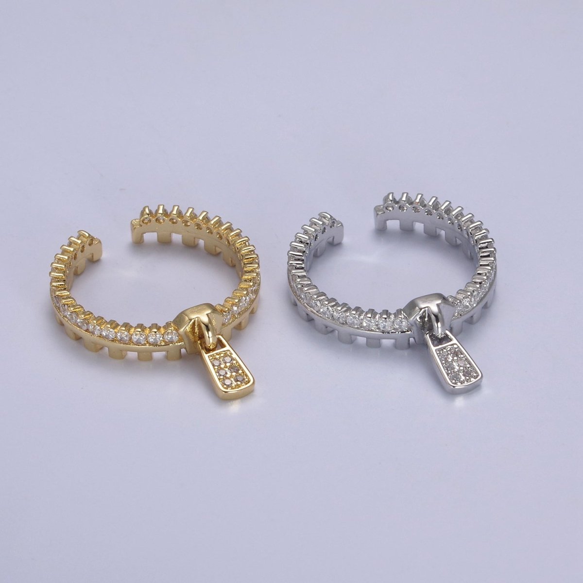 Silver / 24K Gold Filled Zipper Crystal Zirconia CZ Adjustable Ring Zip | U-409 U-410 - DLUXCA