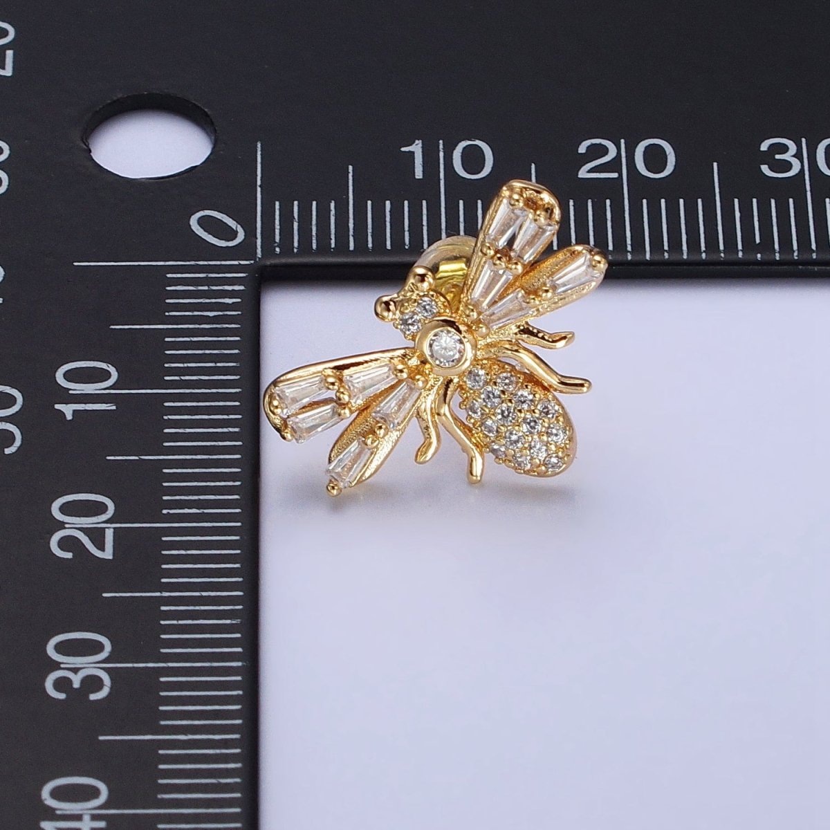 Silver Bee Gold Insect Bee Clear Baguette Micro Paved CZ Stud Earrings | AB376 AB504 - DLUXCA