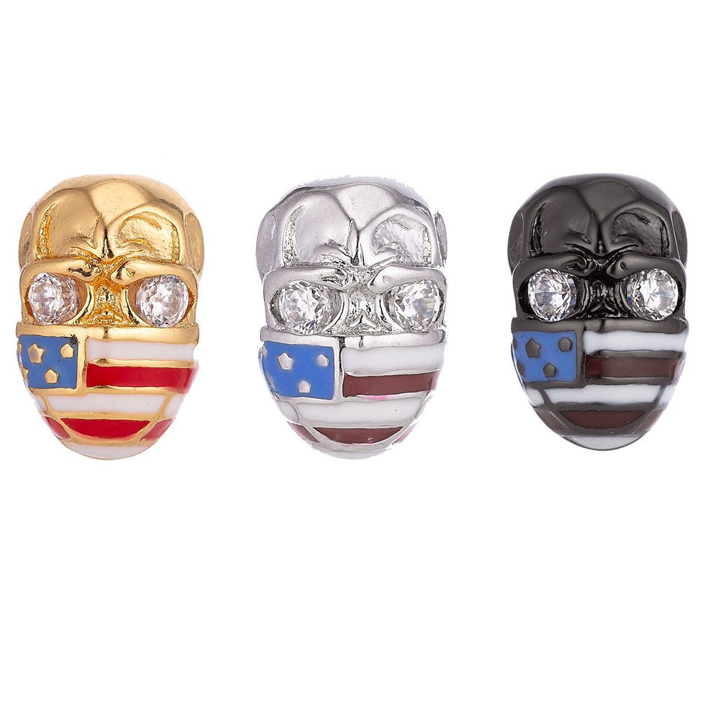 Silver Biker Beads Spacer with American Flag for Men Bracelet jewelry Making 11x7mm Micro Pave Bead Charm | B-022 - DLUXCA