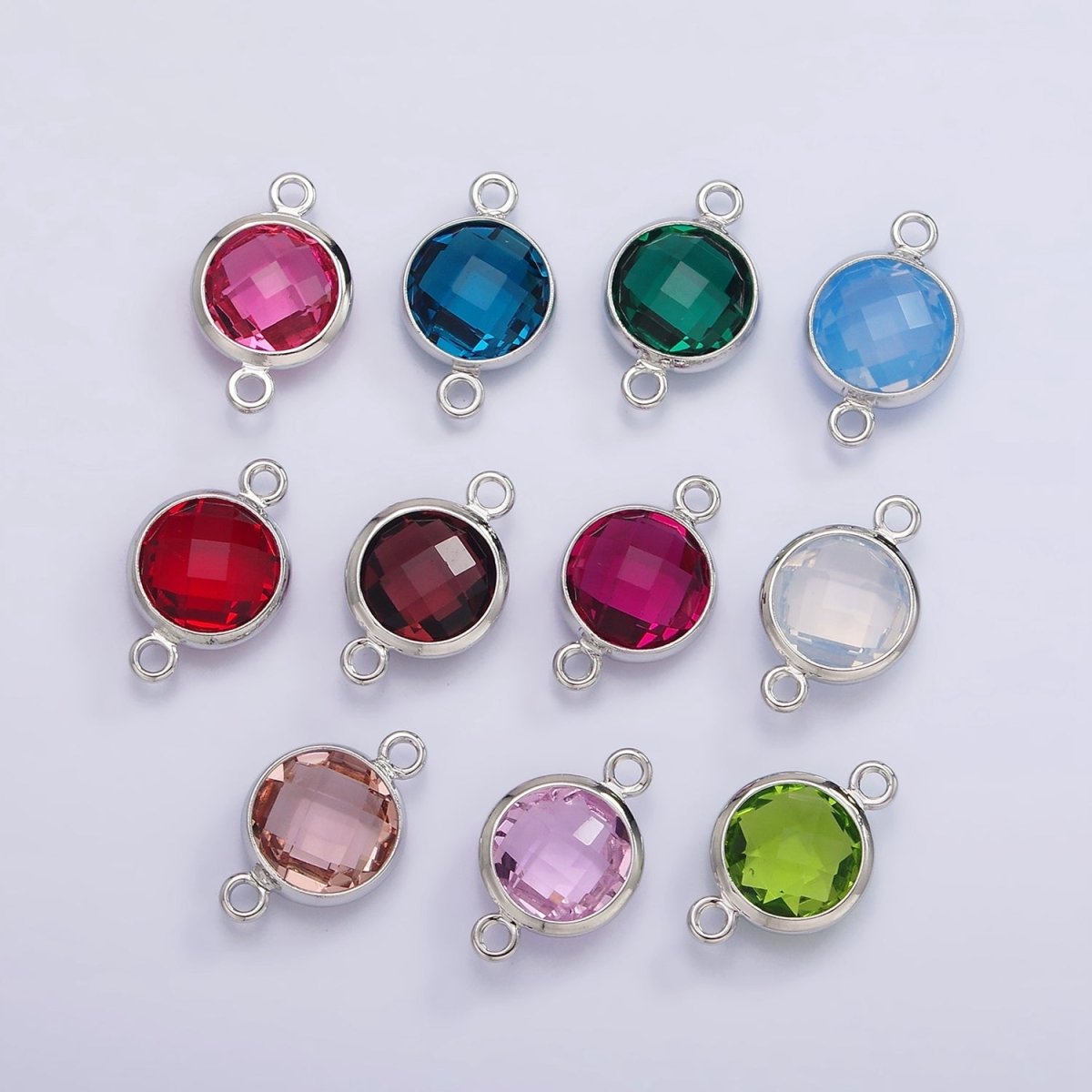 Silver Birthstone CZ Connector Link Connector for Bracelet Necklace School Colors Stone Finding G-754~G-763 G-765 - DLUXCA