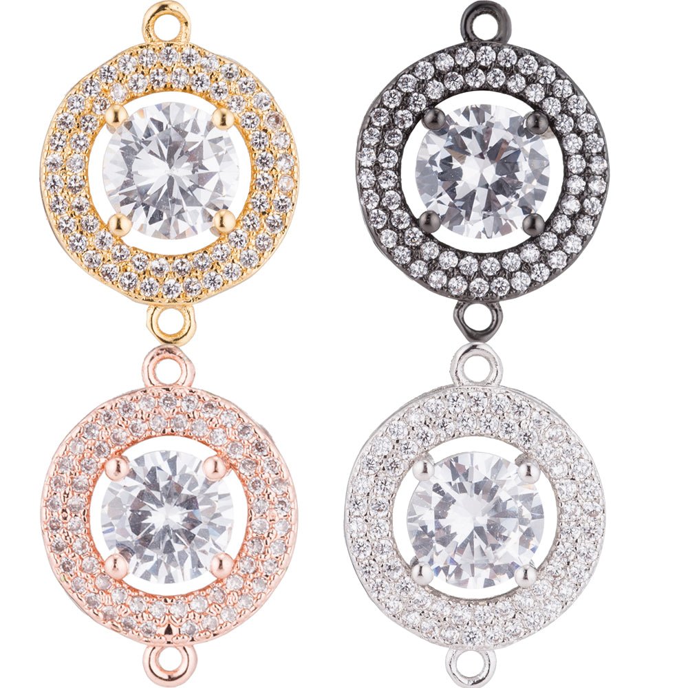 Silver, Black, Gold Filled Cute Round Rings, Diamond in Circle, Cubic Zirconia Necklace Bracelet Bead Finding Charm CONNECTOR For Jewelry Making | F-123 - DLUXCA