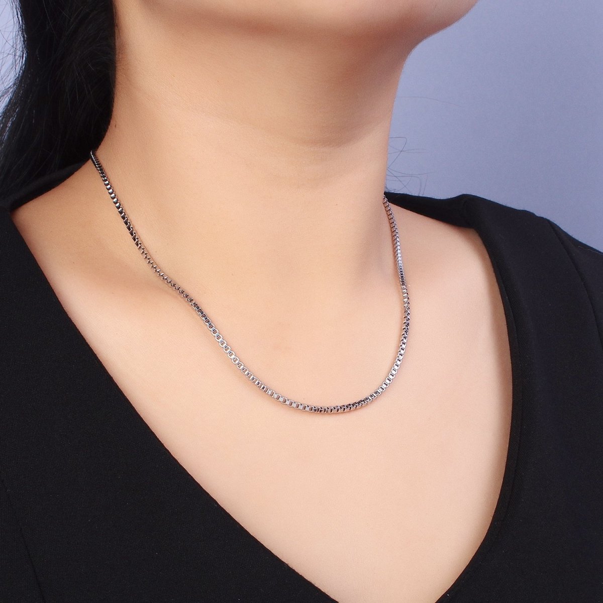 Silver Box Chain Necklace - Unisex 2mm Waterproof Box Necklace, Minimalist Gifts for Men, Women Ready to Wear Chain for Gift | WA-1547 Clearance Pricing - DLUXCA