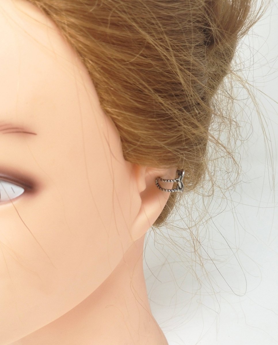 Silver celtic Pentacle Ear Cuff, Stainless Steel Pentagram Earcuff, Pagan Jewelry, K-185 - DLUXCA