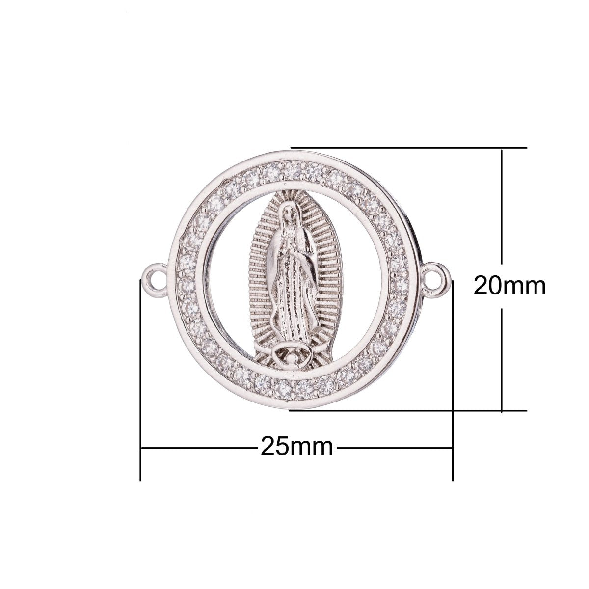 Silver Circle Mother Mary Blessed Holy Mother of Jesus Religious Cubic Zirconia Bracelet Charm Bead Finding Connector For Jewelry Making F-249 - DLUXCA
