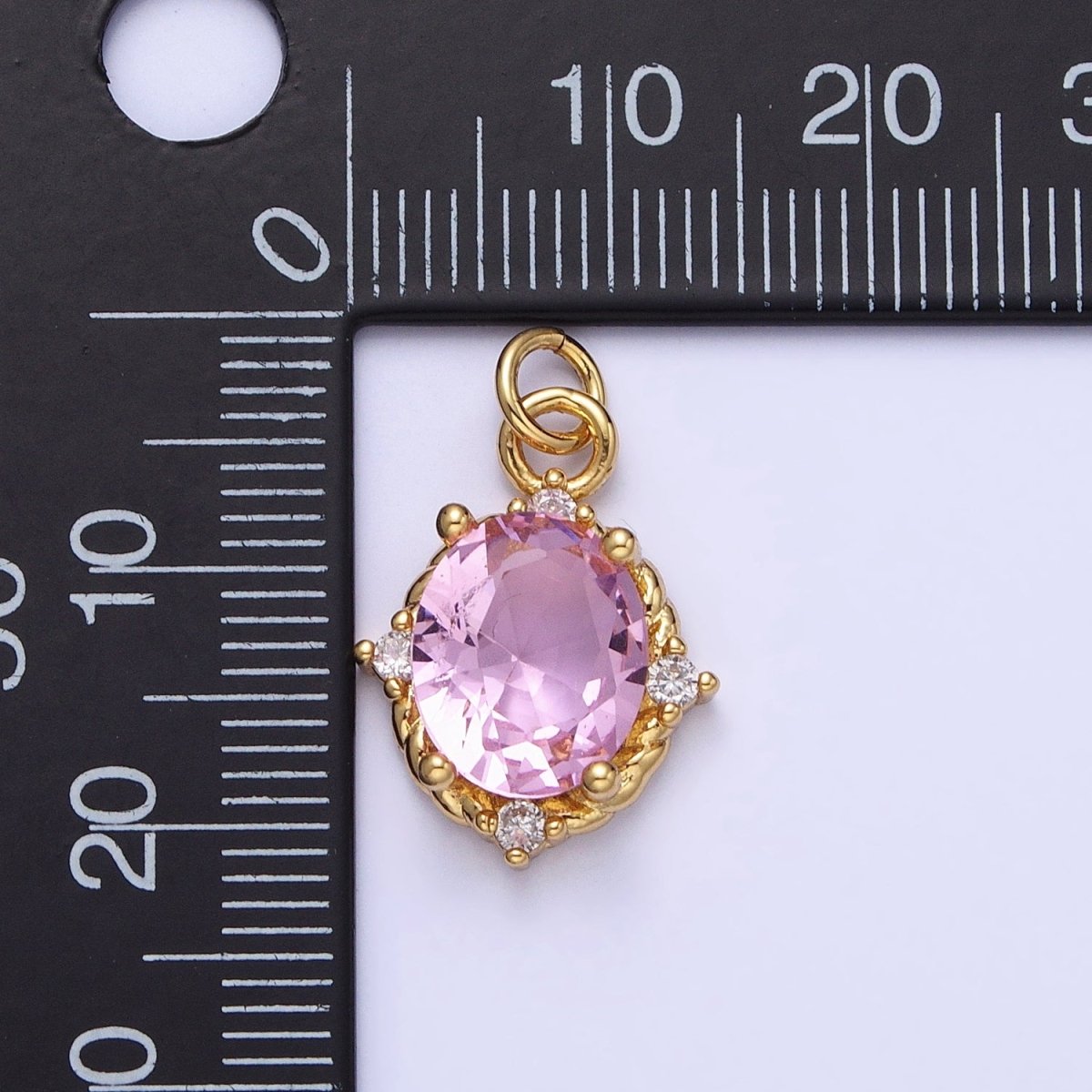 Silver Colorful Oval Brilliant Cut Cubic Zirconia Stones Clear, Pink Green Gold CZ Charm AC539 AC540 AC541 AC542 AC543 AC544 - DLUXCA
