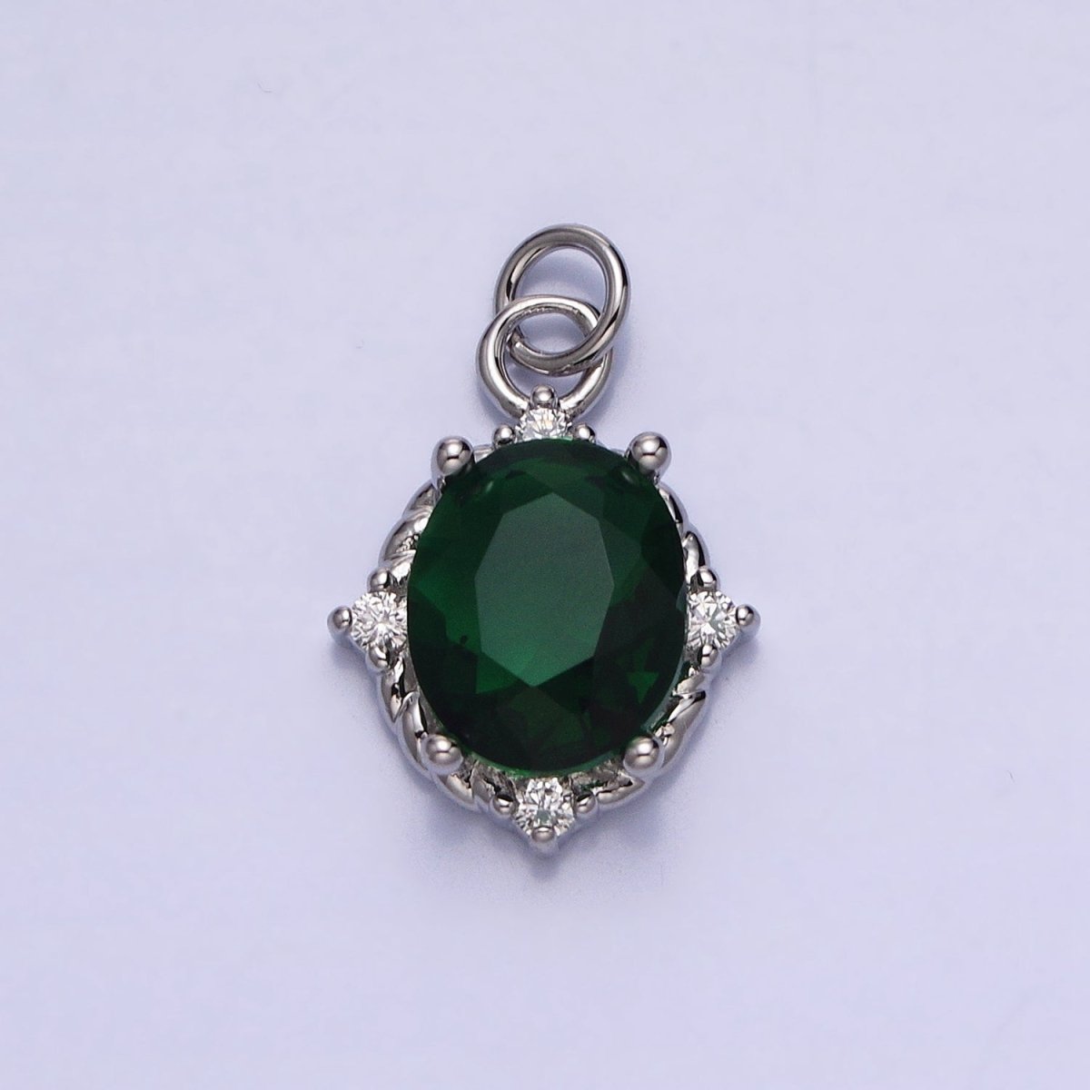 Silver Colorful Oval Brilliant Cut Cubic Zirconia Stones Clear, Pink Green Gold CZ Charm AC539 AC540 AC541 AC542 AC543 AC544 - DLUXCA