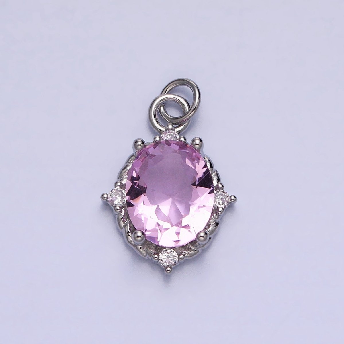 Silver Colorful Oval Brilliant Cut Cubic Zirconia Stones Clear, Pink Green Gold CZ Charm AC539 AC540 AC541 AC542 AC543 AC544 - DLUXCA