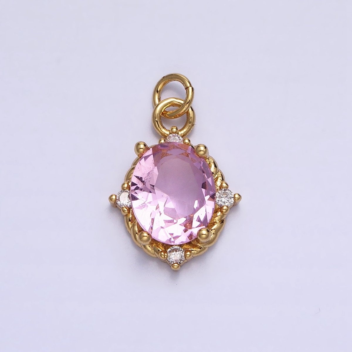 Silver Colorful Oval Brilliant Cut Cubic Zirconia Stones Clear, Pink Green Gold CZ Charm AC539 AC540 AC541 AC542 AC543 AC544 - DLUXCA