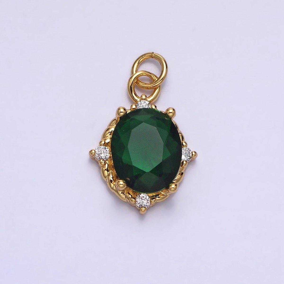 Silver Colorful Oval Brilliant Cut Cubic Zirconia Stones Clear, Pink Green Gold CZ Charm AC539 AC540 AC541 AC542 AC543 AC544 - DLUXCA