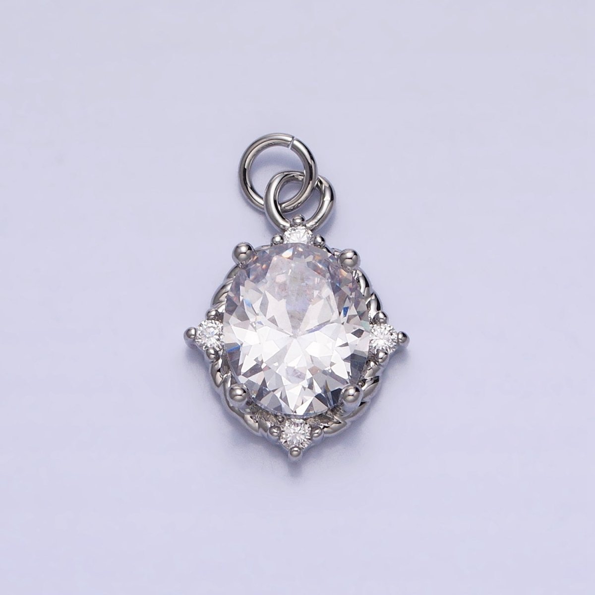 Silver Colorful Oval Brilliant Cut Cubic Zirconia Stones Clear, Pink Green Gold CZ Charm AC539 AC540 AC541 AC542 AC543 AC544 - DLUXCA