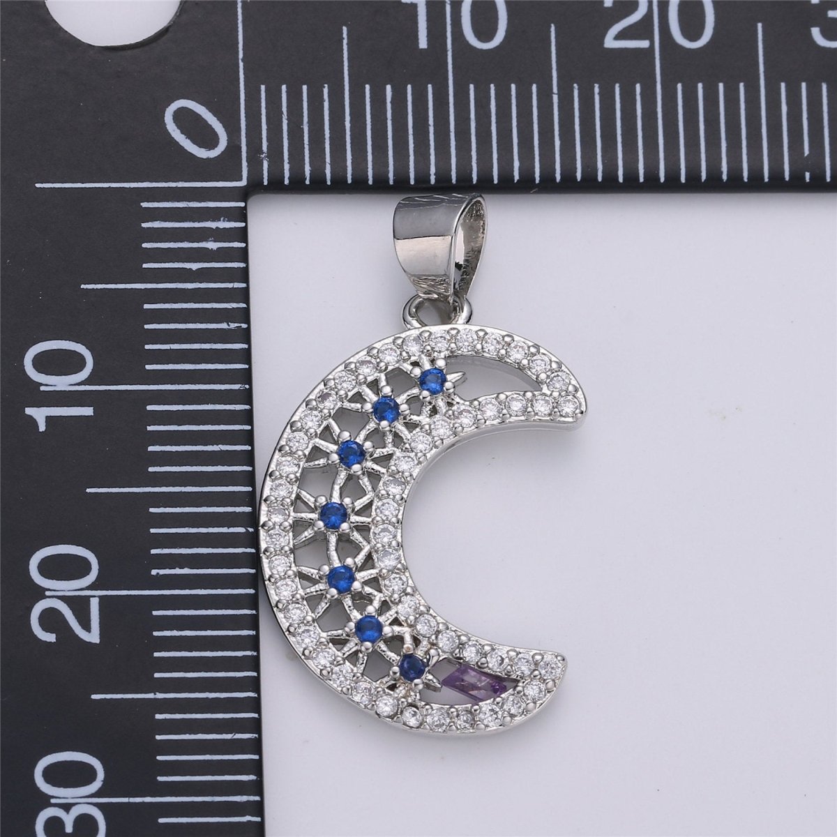 Silver Crescent Moon Charms, Micro Pave Charms, Cubic Moon Pendant, CZ Celestial Jewelry Necklace Bracelet Componen I-608 - DLUXCA