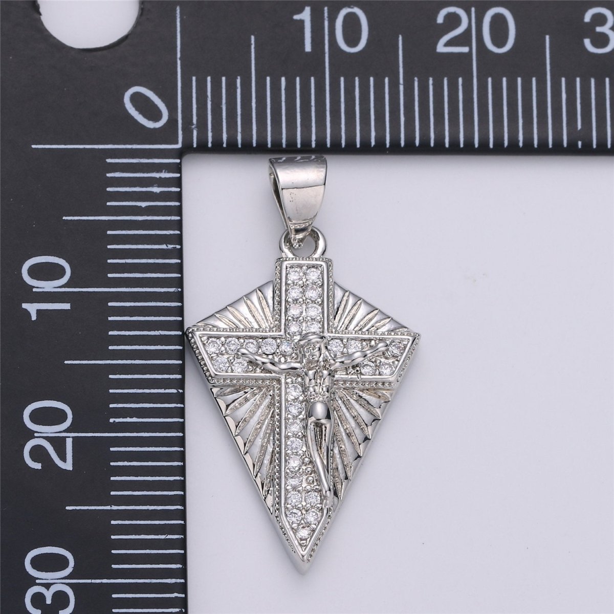 Silver Cross Medallion Charm Necklace Gold Crucifix Pendant for Religious Jewelry Supply I-610 - DLUXCA