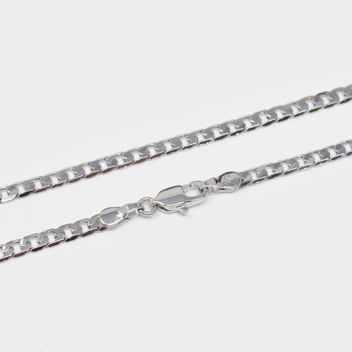 Silver Curb Flat Oval Smooth White gold Filled Chain 17.7" inch 3mm Tarnish Resistant Finished Chain for Jewelry Making and Craft Supplies | CN-1010 Clearance Pricing - DLUXCA