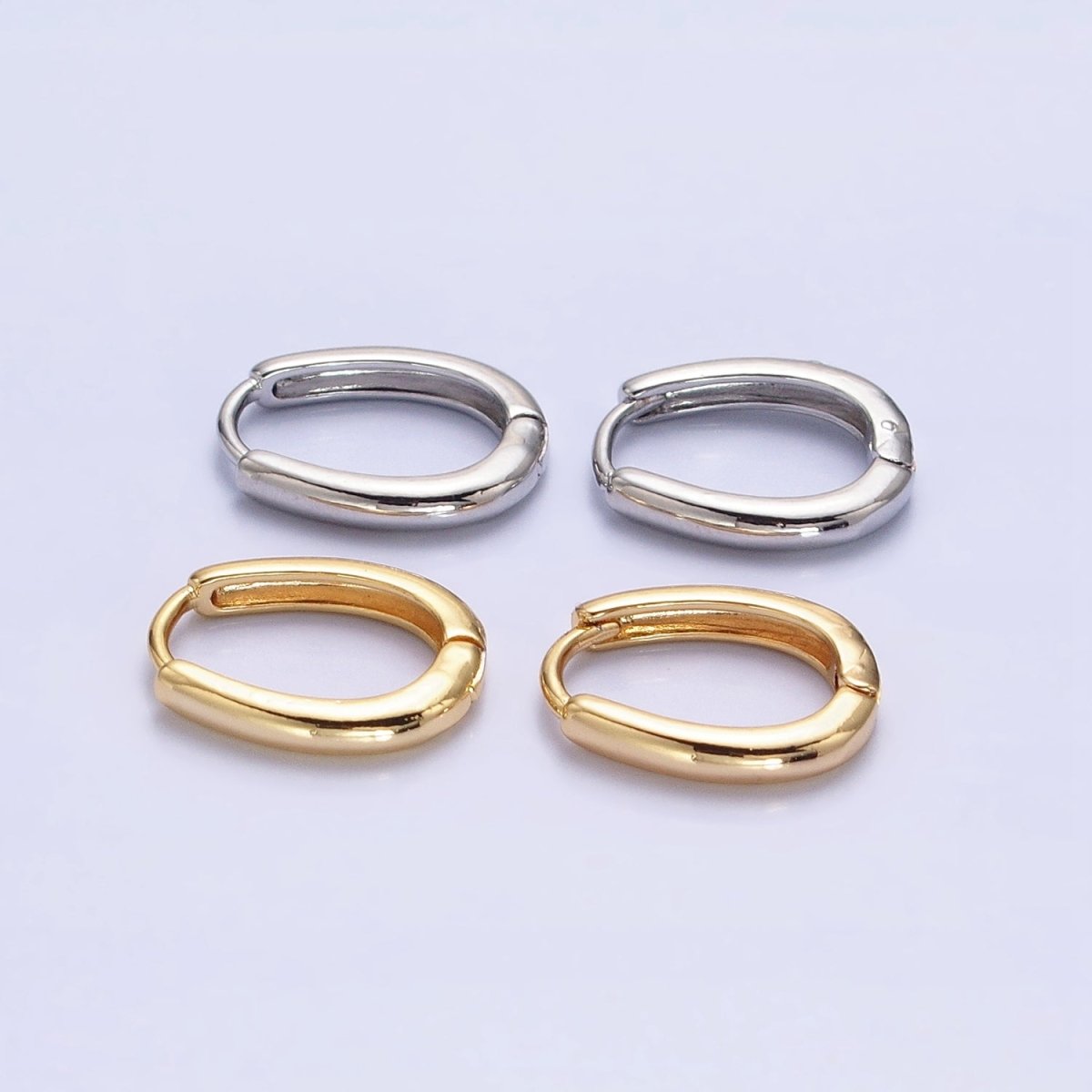Silver, Gold 14.5mm Oblong Oval Minimalist Hoop Earrings | AB1016 - DLUXCA