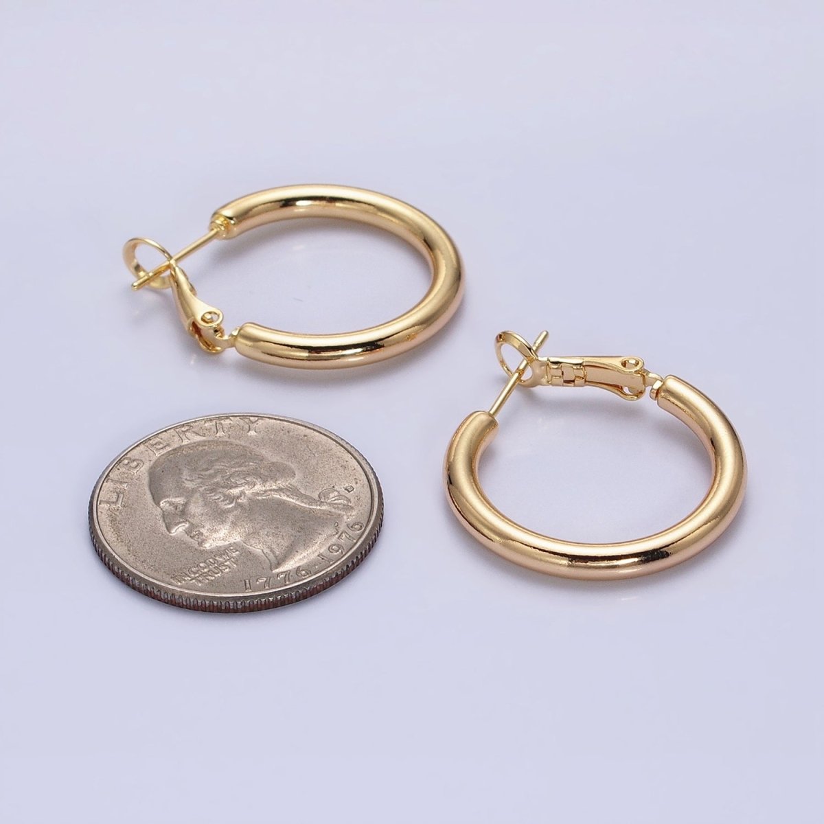 Silver, Gold 20mm, 25mm Chubby Tube Hinge Hoop Earrings | AB592 AB1552, AB1095 AB1097 - DLUXCA