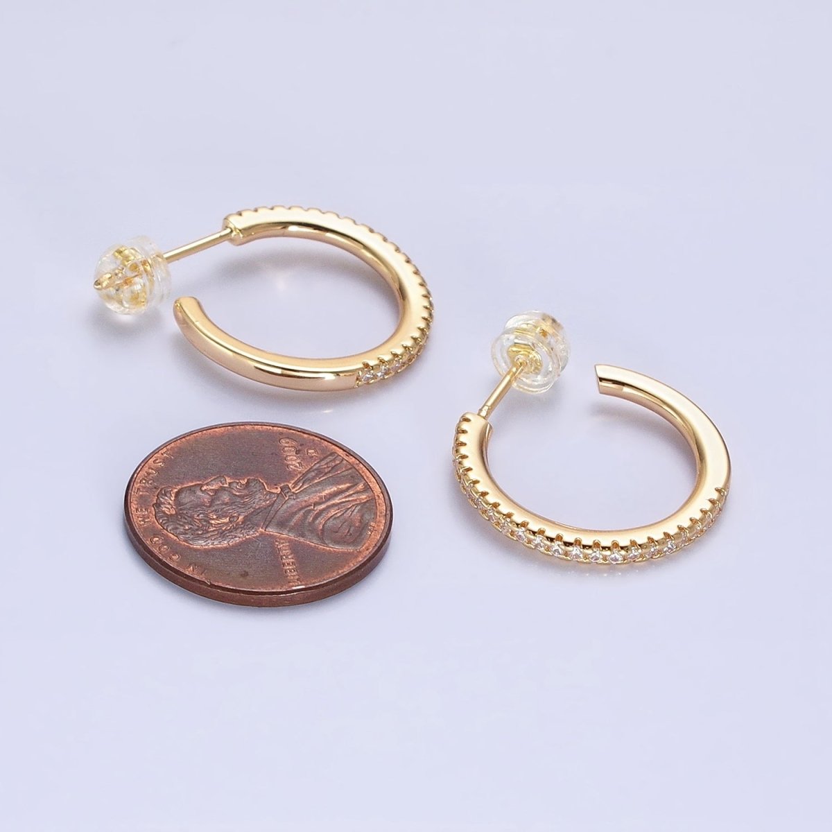 Silver, Gold 20mm Clear Micro Paved CZ Circular Round Stud Earrings | AB811 AB831 - DLUXCA