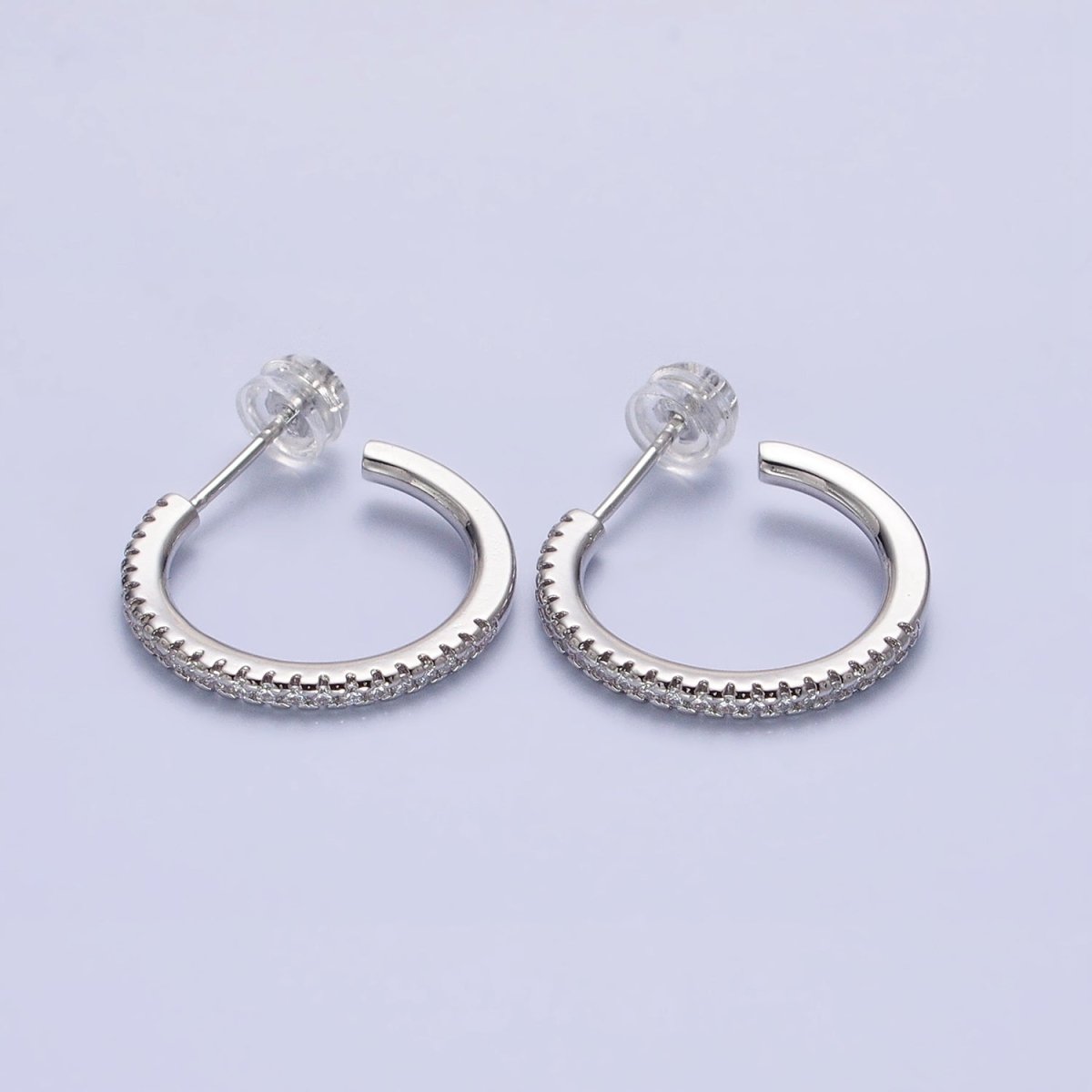 Silver, Gold 20mm Clear Micro Paved CZ Circular Round Stud Earrings | AB811 AB831 - DLUXCA