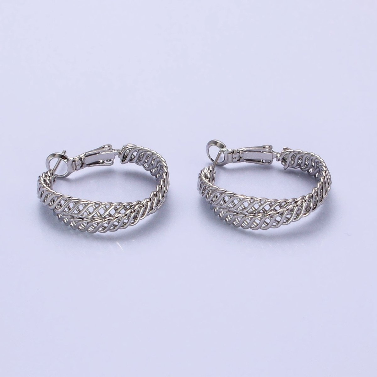 ,Silver, Gold 25mm Open Braided Woven Chain Link Hinge Hoop Earrings | AB932 AB936 - DLUXCA