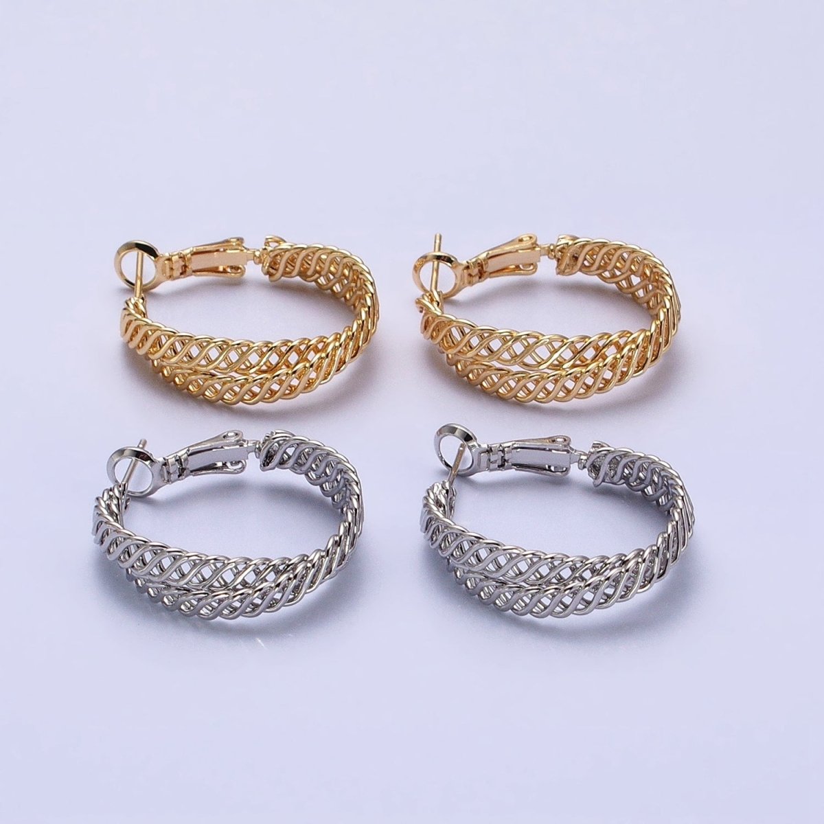 ,Silver, Gold 25mm Open Braided Woven Chain Link Hinge Hoop Earrings | AB932 AB936 - DLUXCA
