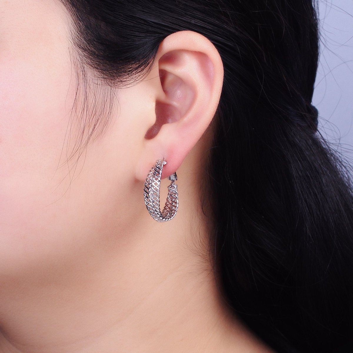 ,Silver, Gold 25mm Open Braided Woven Chain Link Hinge Hoop Earrings | AB932 AB936 - DLUXCA