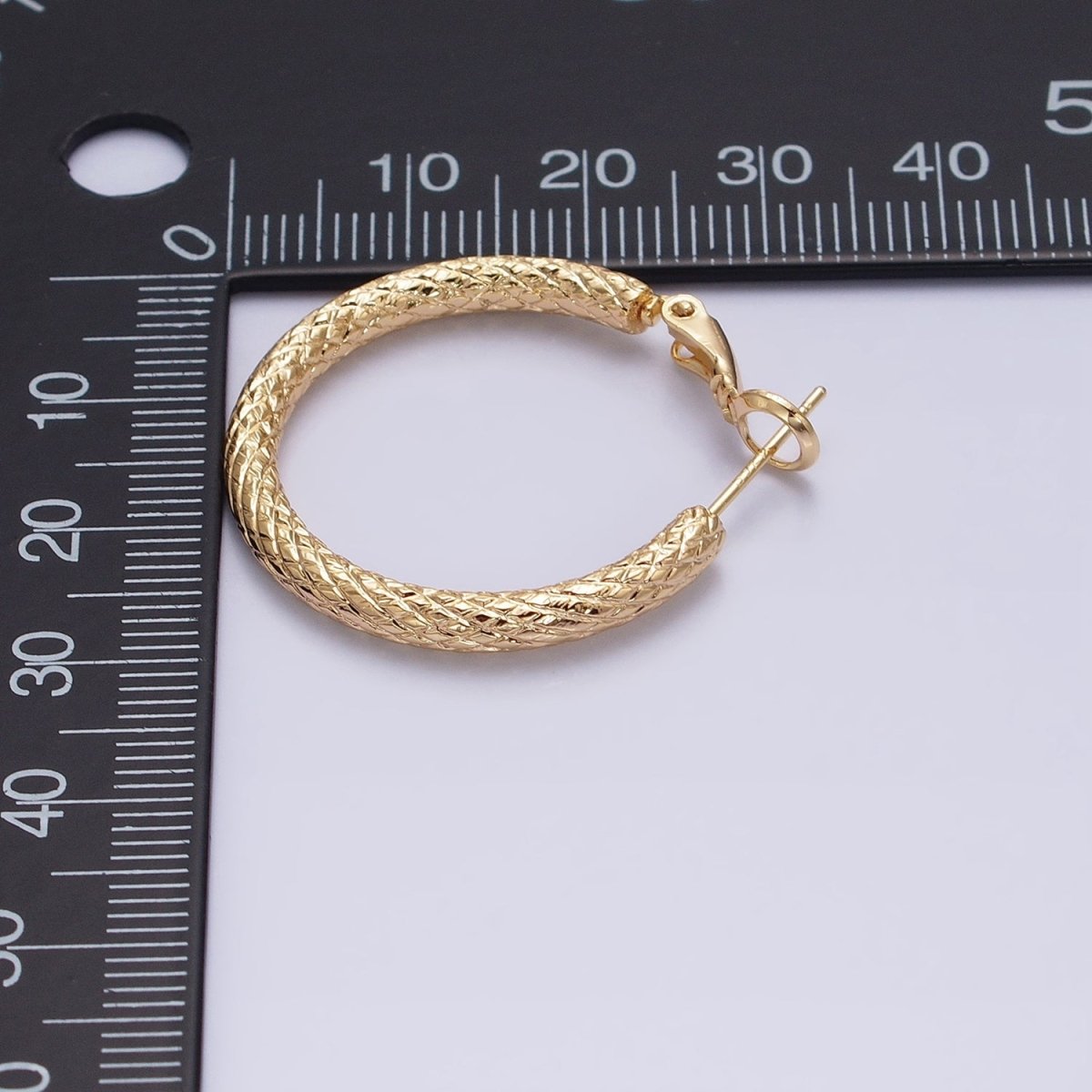 Silver, Gold 30mm Rhombus Textured Hinge Hoop Earrings | AB1094 AD792 - DLUXCA