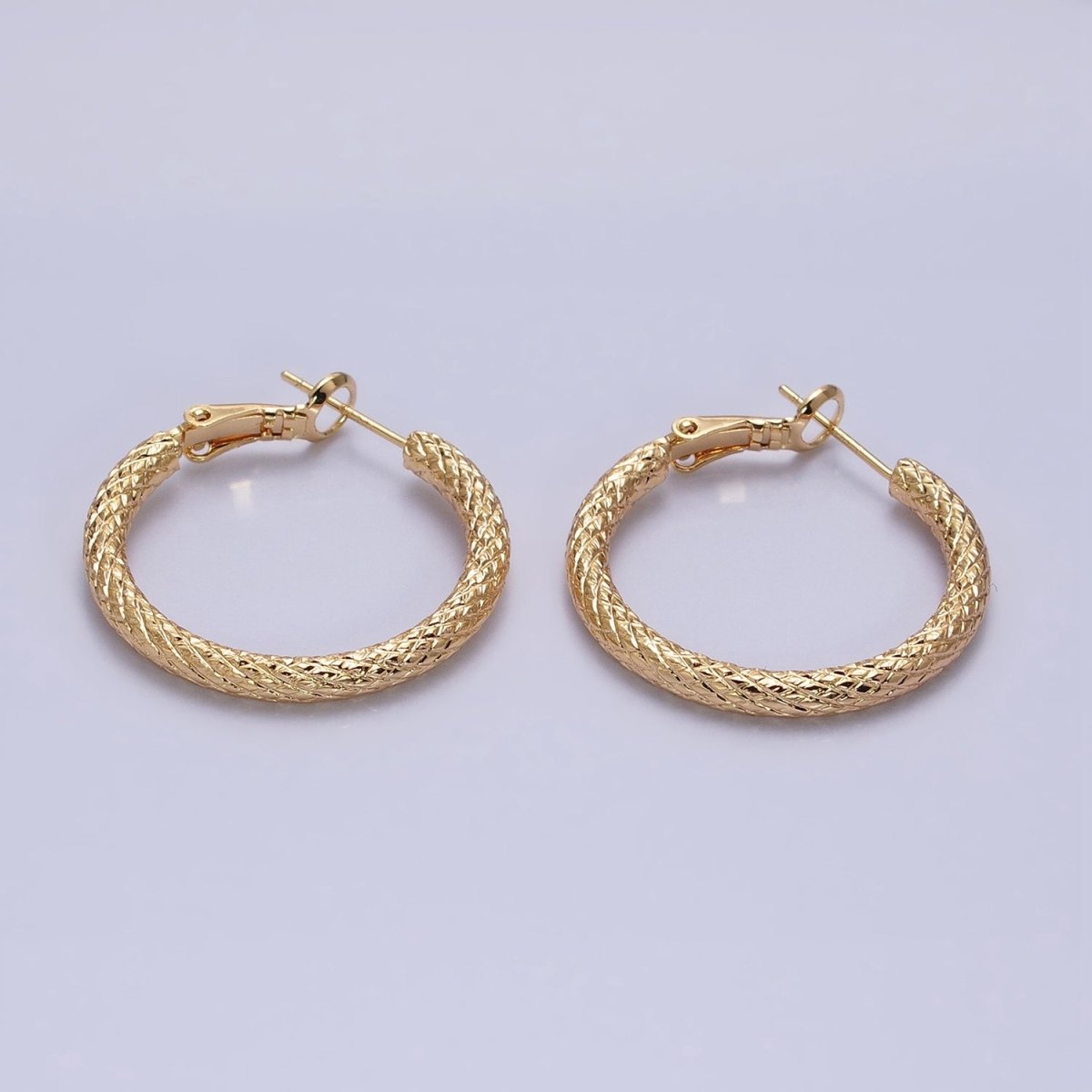 Silver, Gold 30mm Rhombus Textured Hinge Hoop Earrings | AB1094 AD792 - DLUXCA