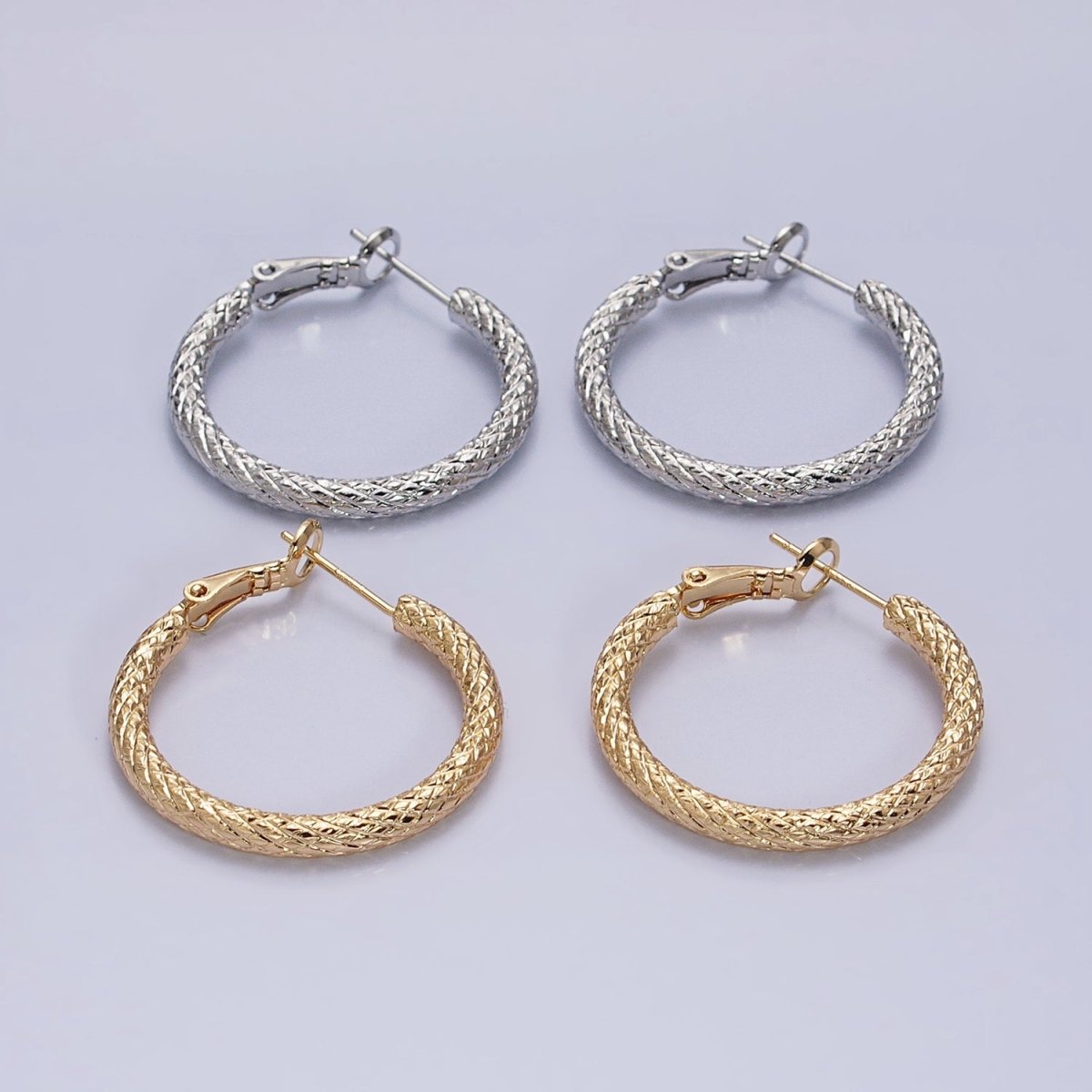 Silver, Gold 30mm Rhombus Textured Hinge Hoop Earrings | AB1094 AD792 - DLUXCA